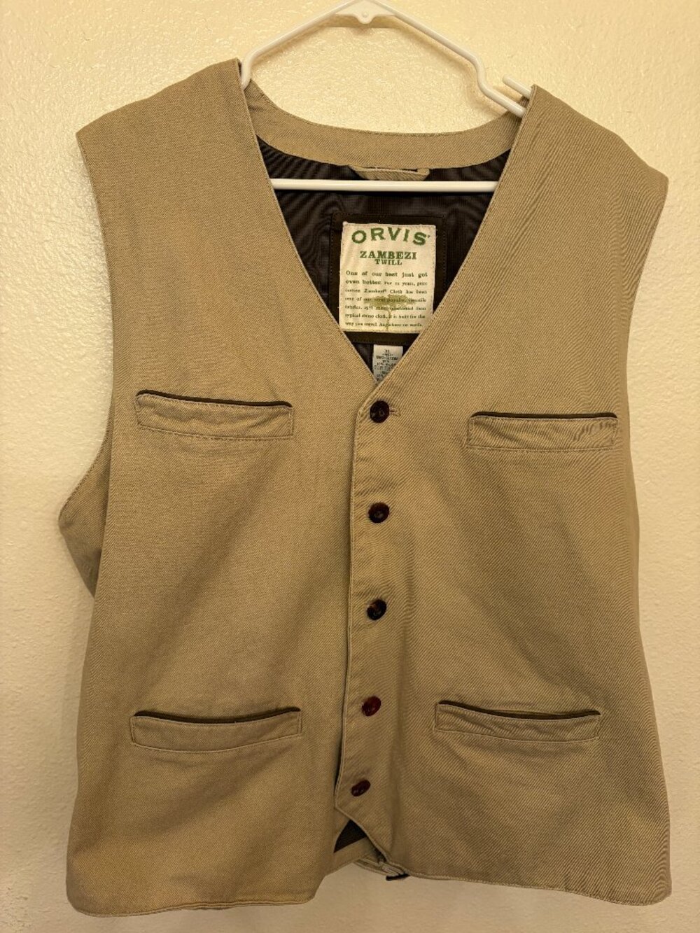 Orvis Zambezi Twill Heavy Duty Utility Travel Vest XL Khaki
